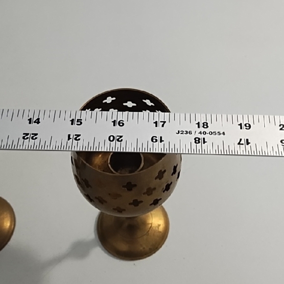 Vintage Brass Gothic-Inspired Candle Holders with Intricate Cut-Outs - Picture 9 of 10